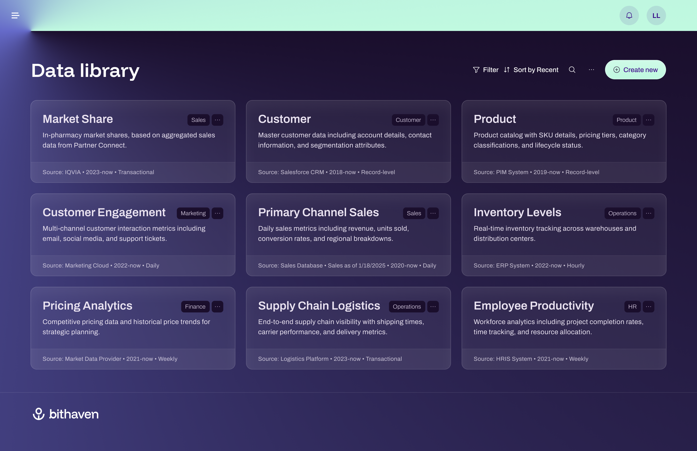 Screenshot of bithaven - Data Library page